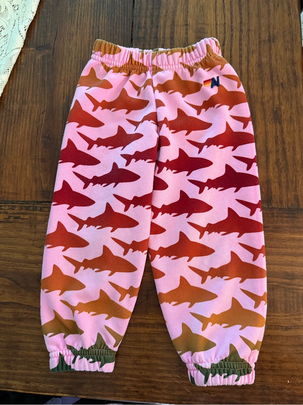 Aviator Nation Pink Joggers with Red & Orange Shark Print